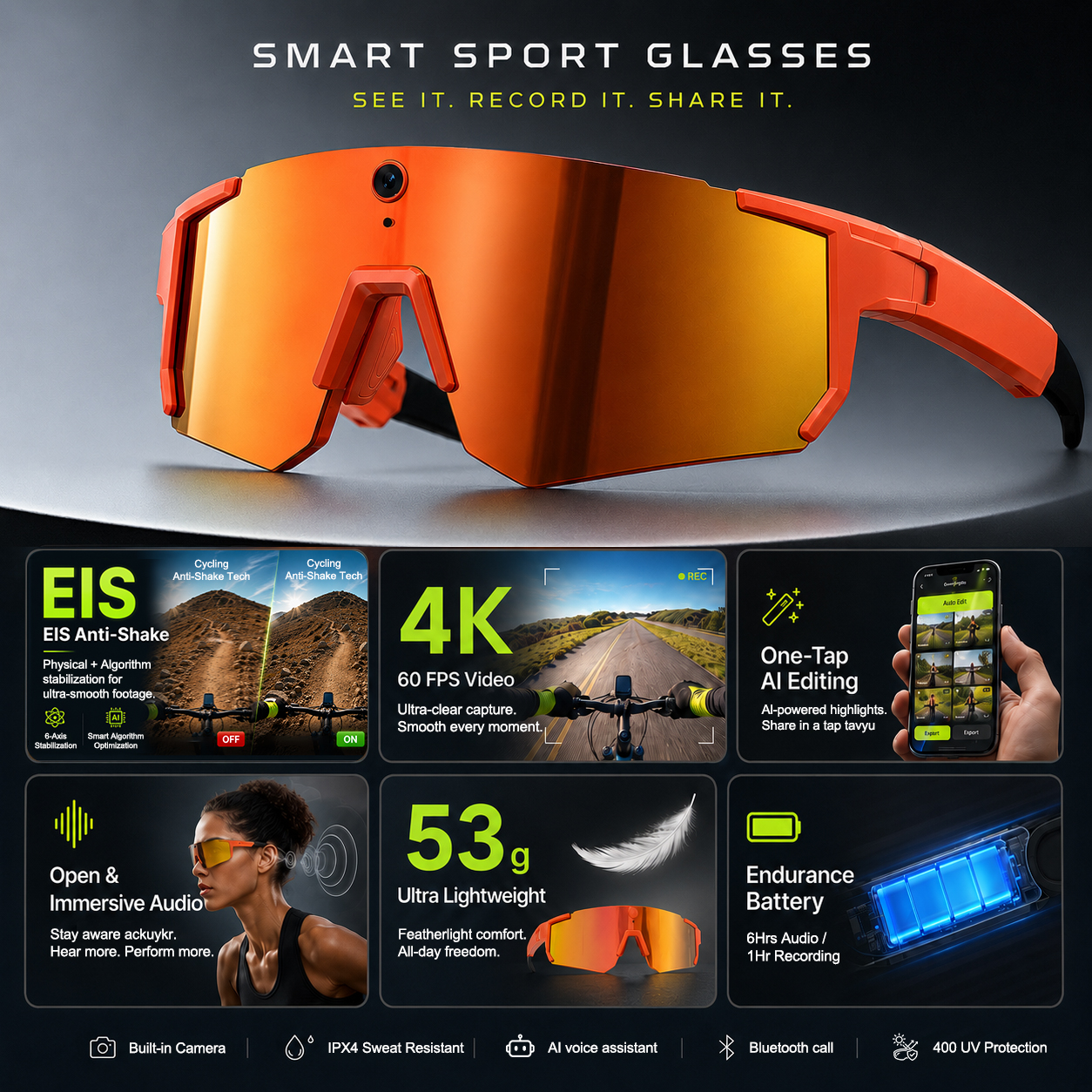 AI Sport Smart Glasses with Ca - Audio Music Ai reseña y precio